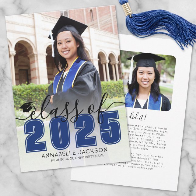 Simple Blue Script Graduate Foto Abschluss Ankündigung (Simple Blue Script Graduate Photo Graduation Announcement)