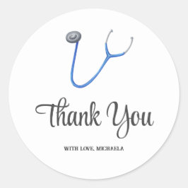 Simple Blue Stethoscope Thank You Runder Aufkleber