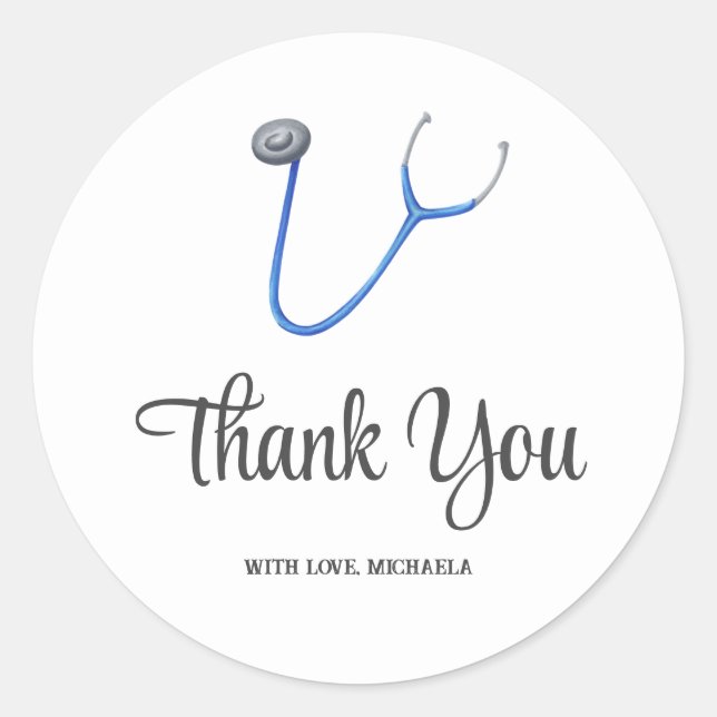 Simple Blue Stethoscope Thank You Runder Aufkleber (Vorderseite)