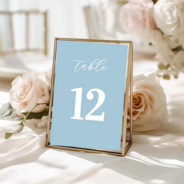 Simple Blue Table Numbers Sign Tischnummer (table numbers, light blue decor, wedding tables, bridal shower, baptism party, simple minimalist)