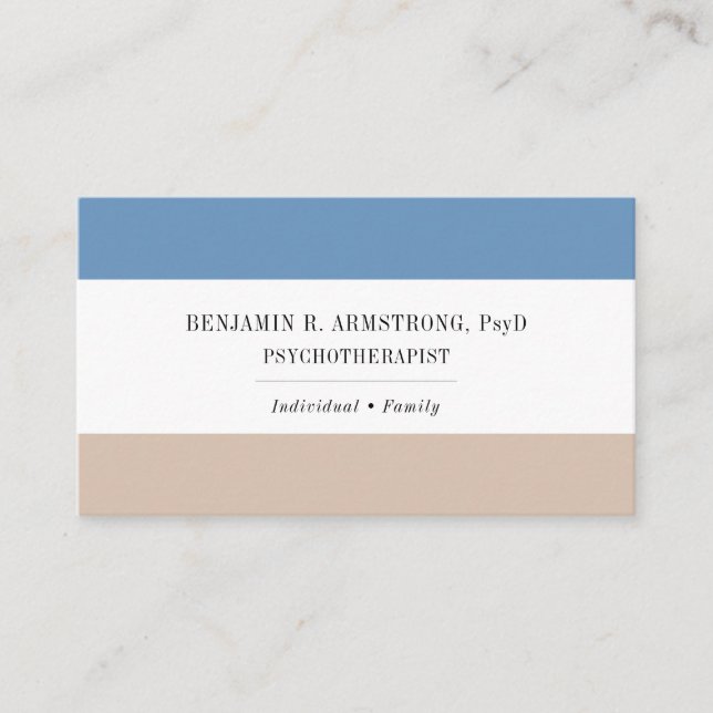 Simple Blue Tan Psychotherapeut Business Card Visitenkarte (Vorderseite)