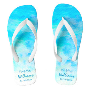 Simple Blue Unisex Bride Groom Sandals Wedding Flip Flops