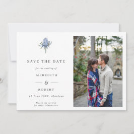 Simple Blue Watercolor Thistle Wedding QR Foto Save The Date