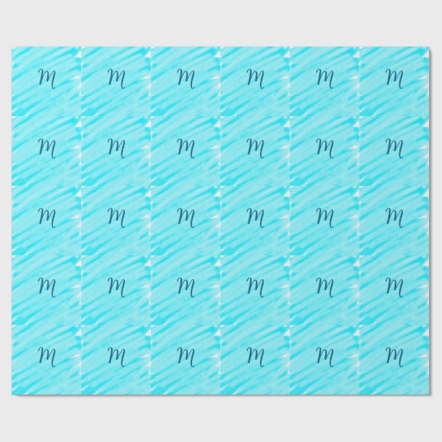 simple blue whi watercolor lines add your monogram geschenkpapier (Flach)