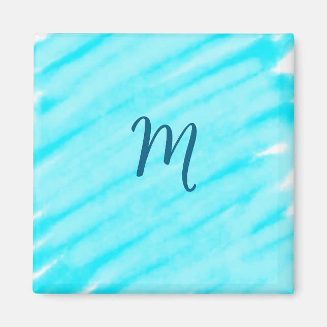 simple blue whi watercolor lines add your monogram magnet (Vorne)