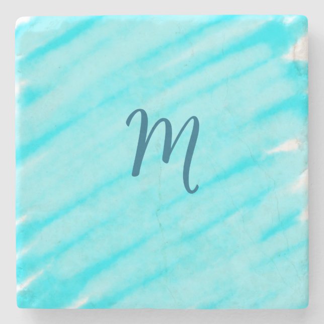 simple blue whi watercolor lines add your monogram steinuntersetzer (Vorderseite)