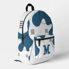 Simple blue white Abstract minimal art Monogram Bedruckter Rucksack
