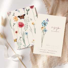 Simple Blue Wildblume Butterflies Wedding RSVP Karte