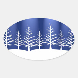 Simple Blue Winter Christmas Trees Ovaler Aufkleber