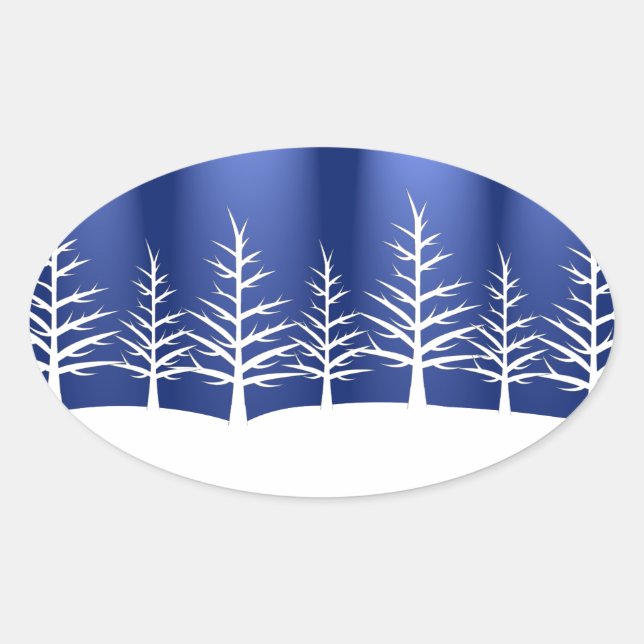 Simple Blue Winter Christmas Trees Ovaler Aufkleber (Vorderseite)