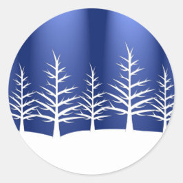 Simple Blue Winter Christmas Trees Runder Aufkleber