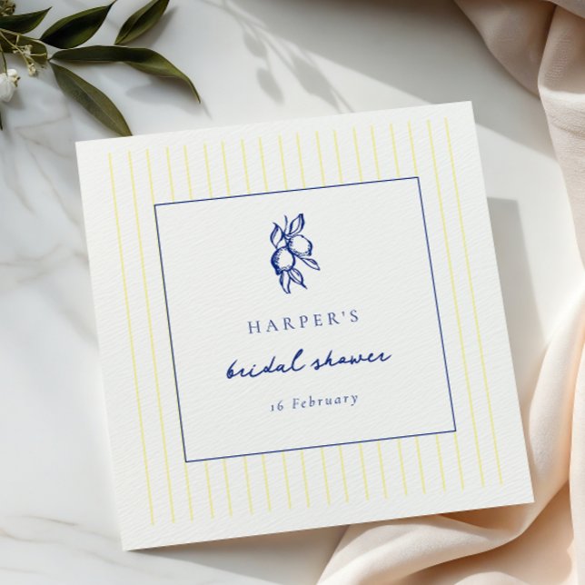 Simple Blue & Yellow Doodle Lemons Bridal Shower Serviette (Von Creator hochgeladen)