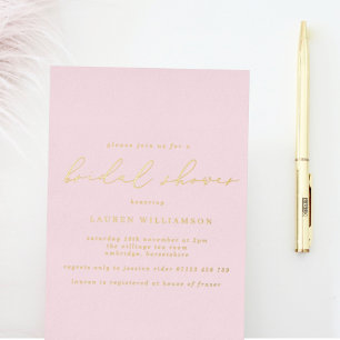 Simple Blush Calligraphy Bridal Shower Gold Folieneinladung