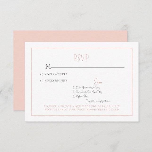 Simple Blush Modern Font Wedding Carte RSVP (Devant / Derrière)