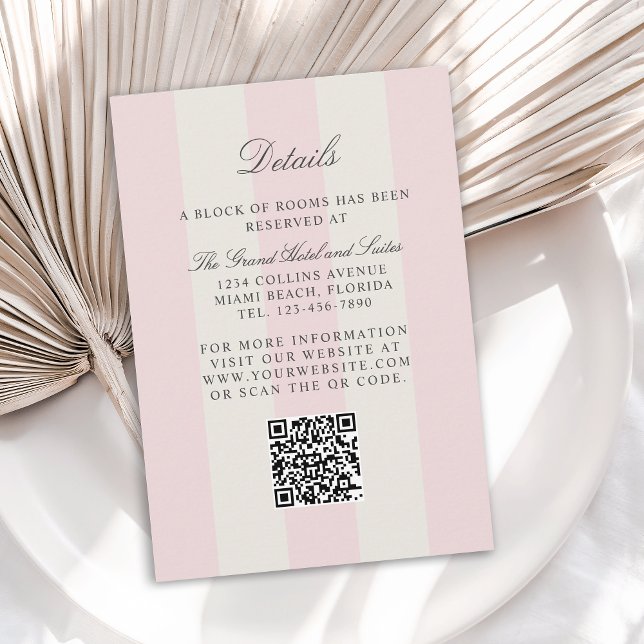 Simple Blush Pink Cabana Stripes Wedding Details Begleitkarte (Von Creator hochgeladen)