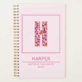 Simple Blush Pink Girly Floral Monogram Letter H Planer