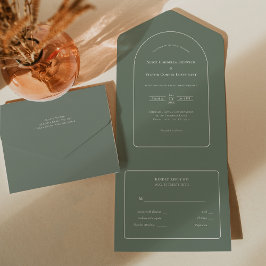 Simple Boho Arch Sage Green Wedding RSVP All In One Einladung