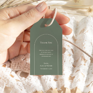 Simple Boho Arch Sage Green Wedding Vielen Dank Geschenkanhänger