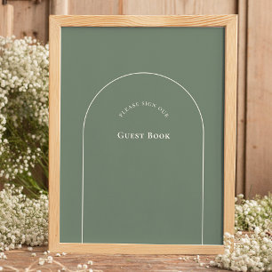 Simple Boho Arch Sage Wedding Guest Book Sign Poster