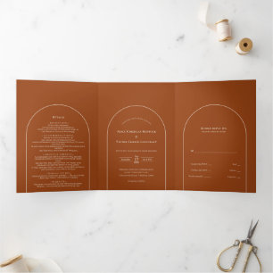 Simple Boho Arch Terracotta Wedding Dreifach Gefaltete Einladung