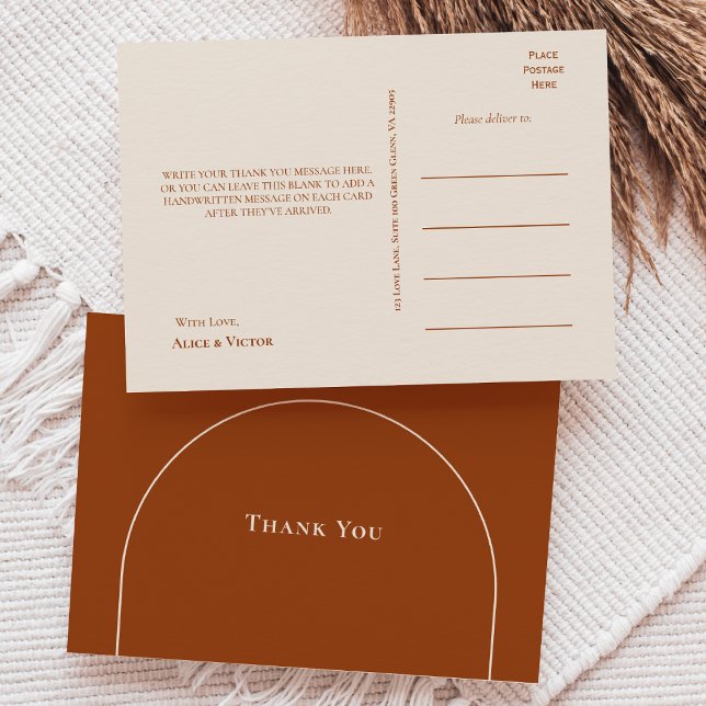 Simple Boho Arch Terracotta Wedding Thank You Postkarte (Von Creator hochgeladen)