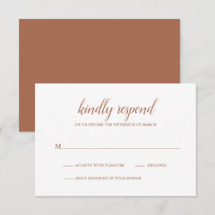 Simple Boho Burnt Orange Rust Terracotta Wedding RSVP Karte