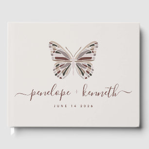 Simple Boho Butterfly Burgundy Taupe Wedding Gästebuch