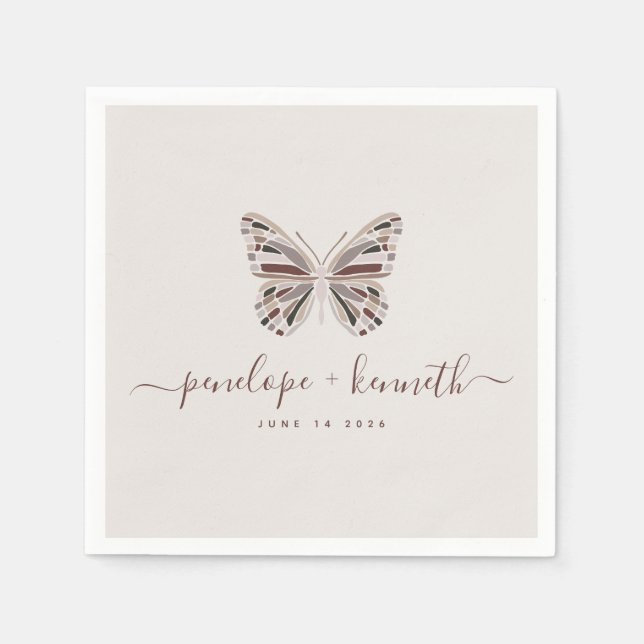Simple Boho Butterfly Burgundy Taupe Wedding Serviette (Vorderseite)