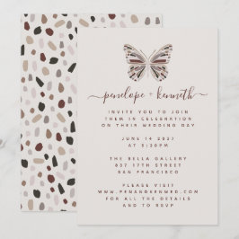 Simple Boho Butterfly Burgundy und Taupe Wedding Einladung