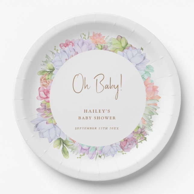 Simple Boho Cactus Desert Oh Baby Shower Pappteller (Vorderseite)