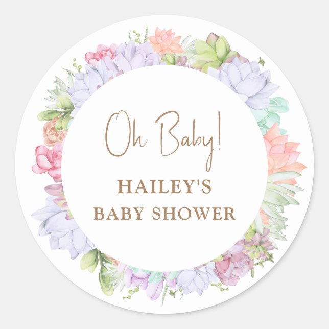 Simple Boho Cactus Desert Oh Baby Shower Runder Aufkleber (Vorderseite)