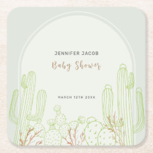 Simple Boho Cactus Line Art Arch Baby Dusche Rechteckiger Pappuntersetzer