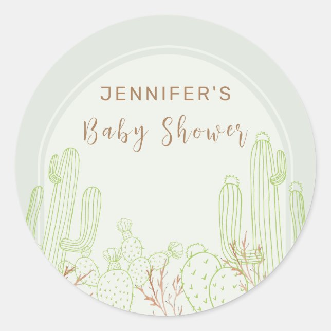 Simple Boho Cactus Line Art Arch Baby Dusche Runder Aufkleber (Vorderseite)