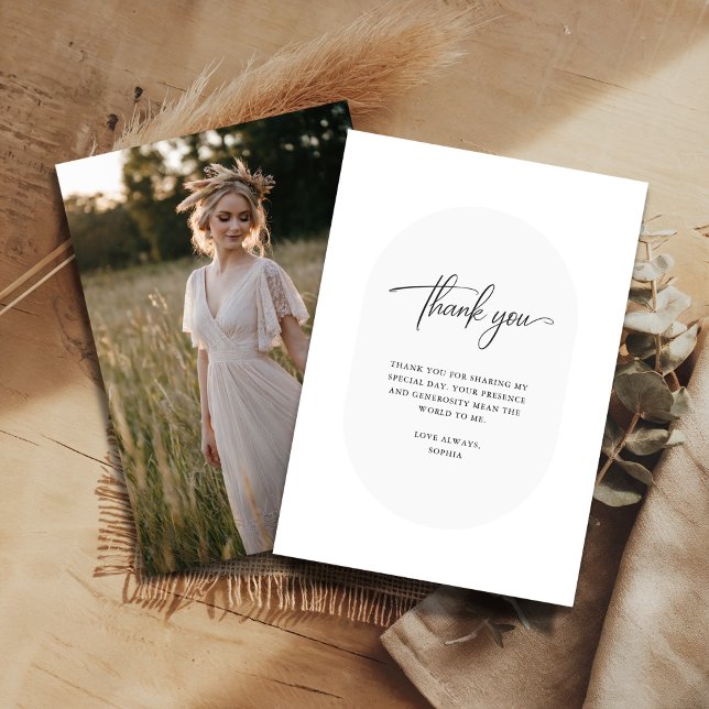 Simple Boho Calligraphy Brautparty Foto Dankeskarte (Von Creator hochgeladen)