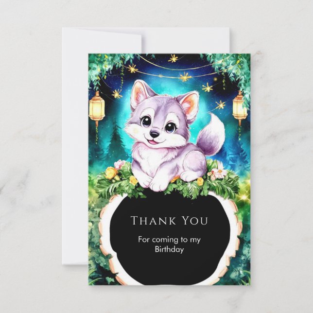 Simple Boho Charming Wolf Birthday Dankeskarte (Vorderseite)