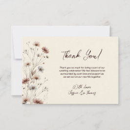 Simple Boho Chic Wildblumen Cream Wedding Dankeskarte