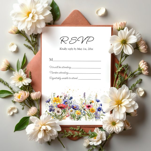 Simple Boho Chic Wildflower Wedding RSVP Karte (Von Creator hochgeladen)