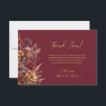 Simple Boho Chic Wildflowers Burgundy Wedding Dankeskarte<br><div class="desc">This simple card is a wonderful way to thank your wedding guests for celebrating your special day with you. The simple burgundy colored design features a spray of richly colored wildflowers along the left hand side, with the text on the right. The colors include burgundy, gold, sienna, and taupe, with...</div>