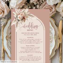 Simple Boho Dusty Rose Pampas Floral Wedding Menu