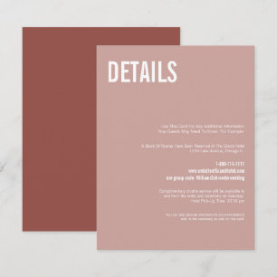 Simple Boho Dusty Rose Typografy Wedding Details Begleitkarte