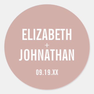Simple Boho Dusty Rose Typografy Wedding Runder Aufkleber