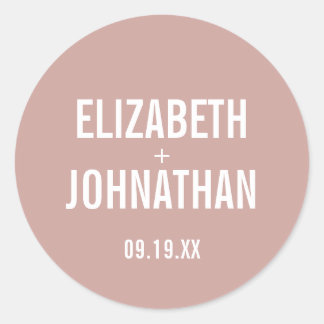 Simple Boho Dusty Rose Typografy Wedding Runder Aufkleber