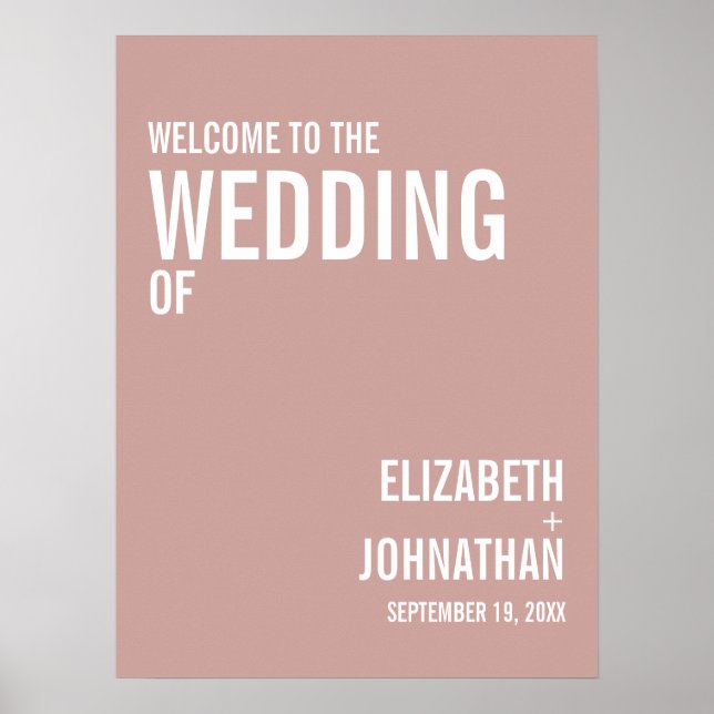 Simple Boho Dusty Rose Typografy Wedding Willkomme Poster (Vorne)