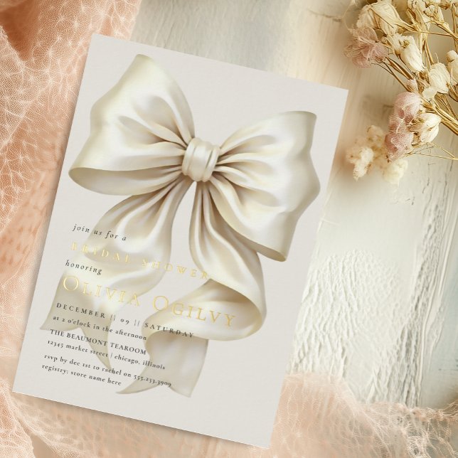 Simple Boho Elegant Ivory Cream Bow Brautparty Folieneinladung (Von Creator hochgeladen)
