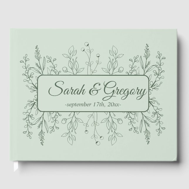 Simple Boho Floral Sage Green Wedding Gästebuch (Vorderseite)