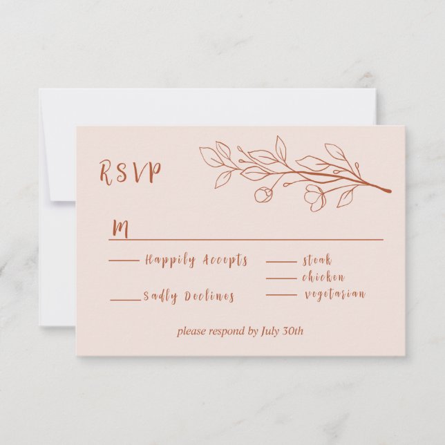 Simple Boho Floral Terracotta RSVP Karte (Vorderseite)