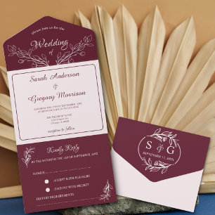 Simple Boho Floral tout en un mariage Invitation