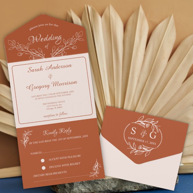 Simple Boho Floral tout en un mariage Invitation (Créateur téléchargé)