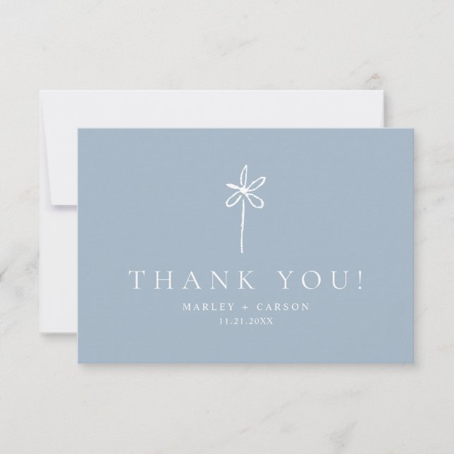 Simple Boho Minimalist Dusty Blue Wedding Dankeskarte (Vorderseite)