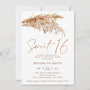 Simple Boho Pampas Grass Sweet 16 Geburtstag Einladung